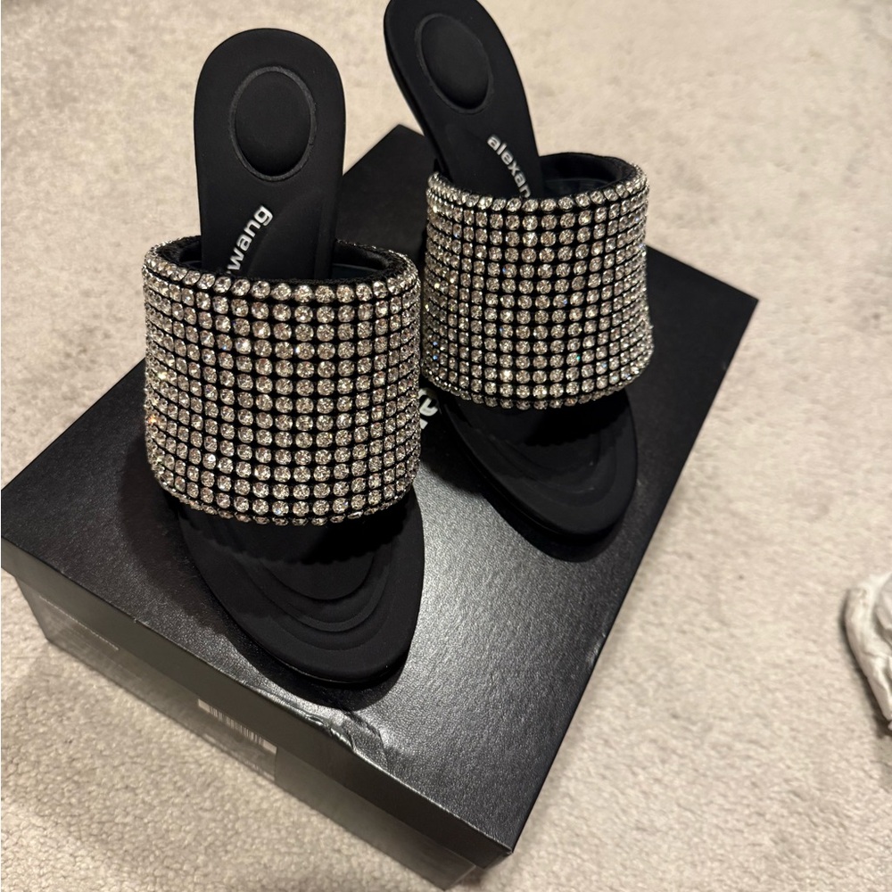 Alexander Wang Black and Silver Heels with Rhinestone Embellishments